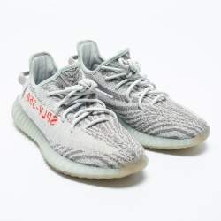 Pre Owned Yeezy x Adidas Grey/Blue Tint Knit Fabric Boost 350 V2 Static Non-Reflective Sneakers Size 43 1/3