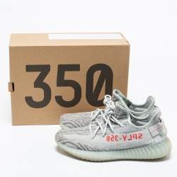 Pre Owned Yeezy x Adidas Grey/Blue Tint Knit Fabric Boost 350 V2 Static Non-Reflective Sneakers Size 43 1/3
