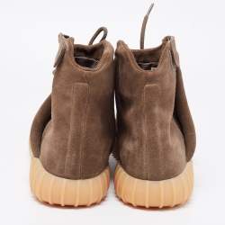 Pre Owned Yeexy x Adidas Khaki Brown Suede Boost 750 High Top Sneakers Size 44 2/3