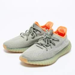 Pre Owned Adidas x Yeezy Grey Fabric Boost 350 V2 Desert Sage Sneakers Size 42.5