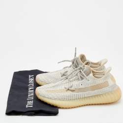 مملوكة مسبقًا Yeezy x Adidas White/Grey Knit Fabric Boost 350 V2 Sneakers Size 37 1/3