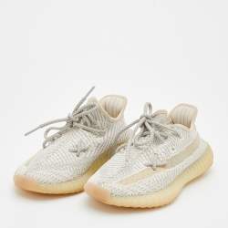 مملوكة مسبقًا Yeezy x Adidas White/Grey Knit Fabric Boost 350 V2 Sneakers Size 37 1/3