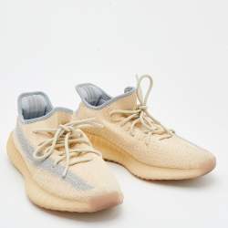 مملوكة مسبقًا Yeezy x Adidas Beige/Grey Knit Fabric Boost 350 V2 Linen Sneakers Size 44