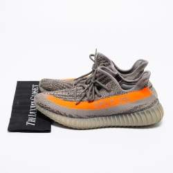 Pre Owned Yeezy Grey/Orange  Knit Fabric Boost 350 Beluga Sneakers Size 45 1/3