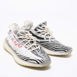 مملوكة مسبقًا حذاء رياضي ييزي x أديداس بوست 350 ڨي2 زيبرا قماش تريكو أبيض/أسود مقاس 46 
