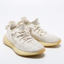 Pre Owned حذاء رياضي ييزي x أديداس قماش تريكو أبيض بوست 350 V2 كريمي بعنق منخفض مقاس 38 2/3 