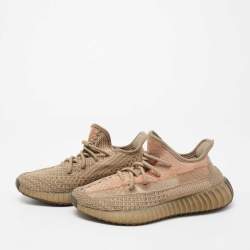مملوكة مسبقًا Yeezy x Adidas Light Brown Knit Fabric Boost 350 V2 Sand Taupe Sneakers Size 37 1/3