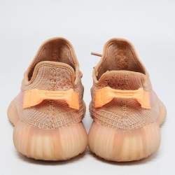 Pre Owned Yeezy x Adidas Orange Knit Fabric Boost 350 V2 Clay Sneakers Size 46