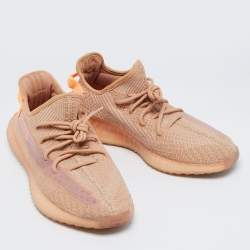 Pre Owned Yeezy x Adidas Orange Knit Fabric Boost 350 V2 Clay Sneakers Size 46