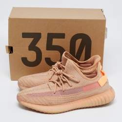 Pre Owned Yeezy x Adidas Orange Knit Fabric Boost 350 V2 Clay Sneakers Size 46