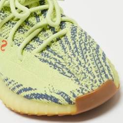 Pre Owned Yeezy x Adidas Neon Yellow Knit Fabric Boost 350 V2 Semi Frozen Yellow Sneakers Size 44
