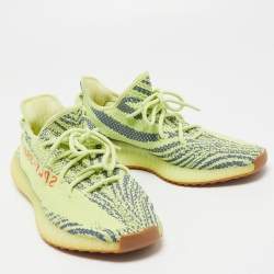 Pre Owned Yeezy x Adidas Neon Yellow Knit Fabric Boost 350 V2 Semi Frozen Yellow Sneakers Size 44