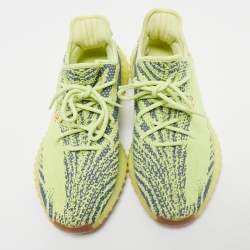 Pre Owned Yeezy x Adidas Neon Yellow Knit Fabric Boost 350 V2 Semi Frozen Yellow Sneakers Size 44