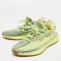 Pre Owned Yeezy x Adidas Neon Yellow Knit Fabric Boost 350 V2 Semi Frozen Yellow Sneakers Size 44
