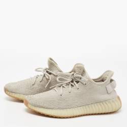 Pre Owned Yeezy x adidas Grey Knit Fabric Boost 350 V2 Sesame Low-Top Sneakers Size 42