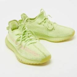 Pre Owned Yeezy x Adidas Neon Green Knit Fabric Boost 350 V2 Glow Sneakers Size 41 1/3
