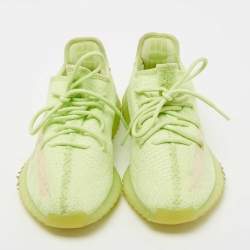 Pre Owned Yeezy x Adidas Neon Green Knit Fabric Boost 350 V2 Glow Sneakers Size 41 1/3