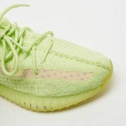 Pre Owned Yeezy x Adidas Neon Green Knit Fabric Boost 350 V2 Glow Sneakers Size 41 1/3