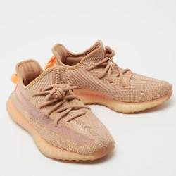 Pre Owned Yeezy x Adidas Light Orange Knit Fabric Boost 350 V2 Clay Low-Top Sneakers Size 39 1/3