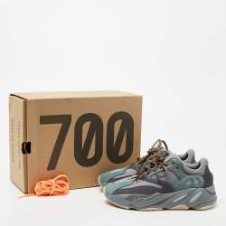 Pre Owned Yeezy x Adidas Blue/Grey Suede and Mesh Boost 700 Teal Blue Sneakers Size 38 2/3