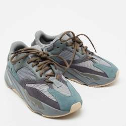 Pre Owned Yeezy x Adidas Blue/Grey Suede and Mesh Boost 700 Teal Blue Sneakers Size 38 2/3