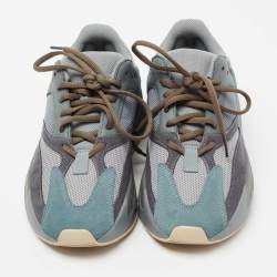 Pre Owned Yeezy x Adidas Blue/Grey Suede and Mesh Boost 700 Teal Blue Sneakers Size 38 2/3