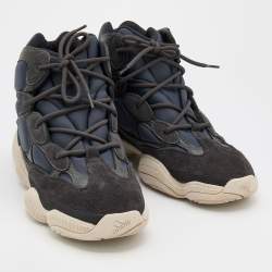 Pre Owned Yeezy x Adidas Blue/Grey Neoprene and Suede Yeezy 500 High Slate Sneakers Size 46 2/3