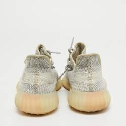 Pre Owned Yeezy x Adidas Grey /Cream Knit Fabric Boost 350 V2 Lundmark Sneakers Size 44