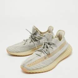 Pre Owned Yeezy x Adidas Grey /Cream Knit Fabric Boost 350 V2 Lundmark Sneakers Size 44