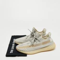 Pre Owned Yeezy x Adidas Grey /Cream Knit Fabric Boost 350 V2 Lundmark Sneakers Size 44