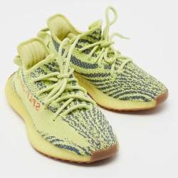 Pre Owned Yeezy x Adidas Green/Blue Knit Fabric Boost 350 V2 Semi Frozen Sneakers Size 36 2/3