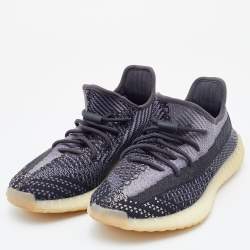 Pre Owned Yeezy x Adidas Black Knit Fabric Boost 350 V2 Carbon Sneakers Size 42