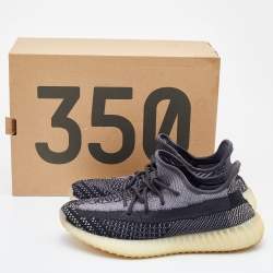 Pre Owned Yeezy x Adidas Black Knit Fabric Boost 350 V2 Carbon Sneakers Size 42