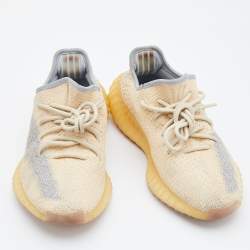 Pre Owned Yeezy x Adidas Beige/Grey Knit Fabric Boost 350 V2 Linen Sneakers Size 40
