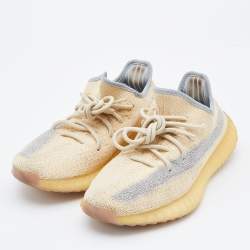 Pre Owned Yeezy x Adidas Beige/Grey Knit Fabric Boost 350 V2 Linen Sneakers Size 40