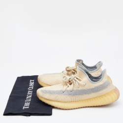 Pre Owned Yeezy x Adidas Beige/Grey Knit Fabric Boost 350 V2 Linen Sneakers Size 40