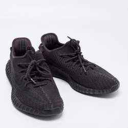 مملوكة مسبقًا Yeezy x Adidas Black Knit Fabric Boost 350 V2 Static Black Sneakers Size 44