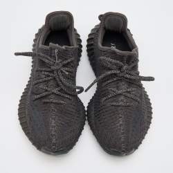 Pre Owned Yeezy x Adidas Black Knit Fabric Boost 350 V2 Static Black Sneakers Size 36 2/3