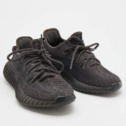 Pre Owned Yeezy x Adidas Black Knit Fabric Boost 350 V2 Static Black Sneakers Size 36 2/3