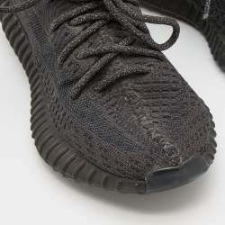 Pre Owned Yeezy x Adidas Black Knit Fabric Boost 350 V2 Static Black Sneakers Size 36 2/3