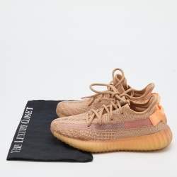 Pre Owned Yeezy x Adidas Orange Knit Fabric Boost 350 V2 Clay Sneakers Size 36 2/3