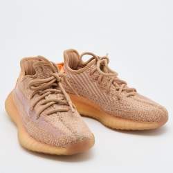 Pre Owned Yeezy x Adidas Orange Knit Fabric Boost 350 V2 Clay Sneakers Size 36 2/3