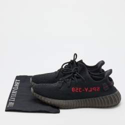 Pre Owned Yeezy x Adidas Black/Red Knit Fabric Boost 350 V2 Bred Sneakers Size 42