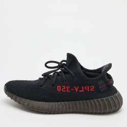 Pre Owned Yeezy x Adidas Black/Red Knit Fabric Boost 350 V2 Bred Sneakers Size 42