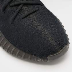 Pre Owned Yeezy x Adidas Black/Red Knit Fabric Boost 350 V2 Bred Sneakers Size 42