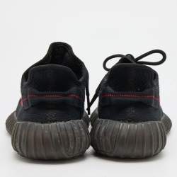 Pre Owned Yeezy x Adidas Black/Red Knit Fabric Boost 350 V2 Bred Sneakers Size 42