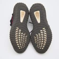 Pre Owned Yeezy x Adidas Black/Red Knit Fabric Boost 350 V2 Bred Sneakers Size 42