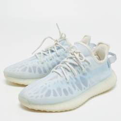 Pre Owned Yeezy x Adidas Light Blue Mesh Boost 350 V2 Mono Ice Sneakers Size 45 1/3