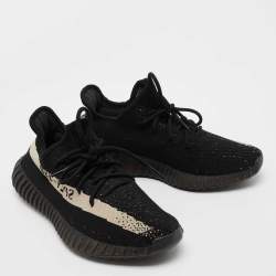 Pre Owned Yeezy x Adidas Black Knit Fabric Boost 350 V2 Oreo Sneakers Size 42