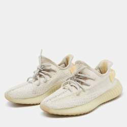 Pre Owned Yeezy x Adidas White Knit Fabric Boost 350 V2 Light Sneakers Size 37 1/3